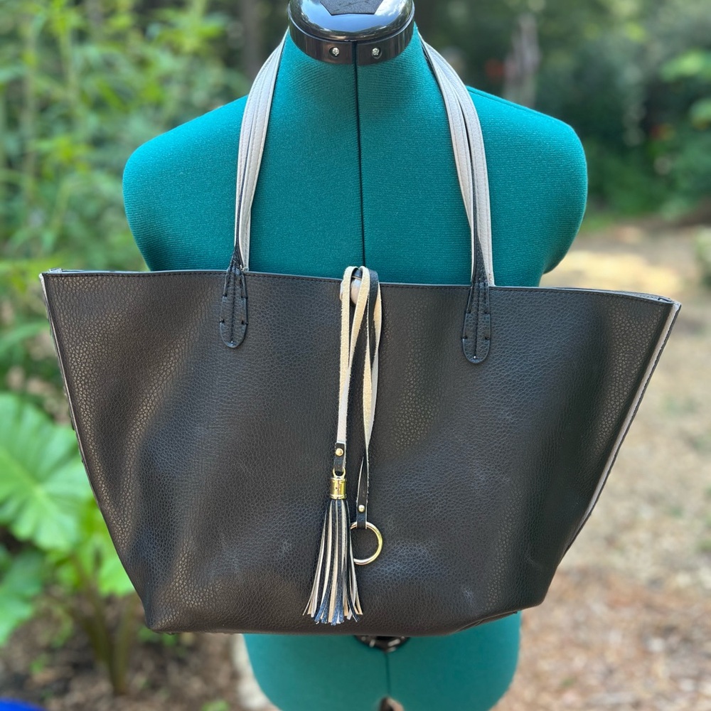 Black and Cream Reversible Tote Bag